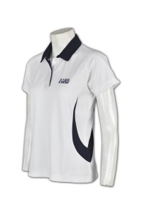 P409 網球隊衫 獨家設計網球衫 自製網球POLO 半胸拉鏈 女運動polo衫訂造 團購女性運動polo衫     白色撞色領黑色